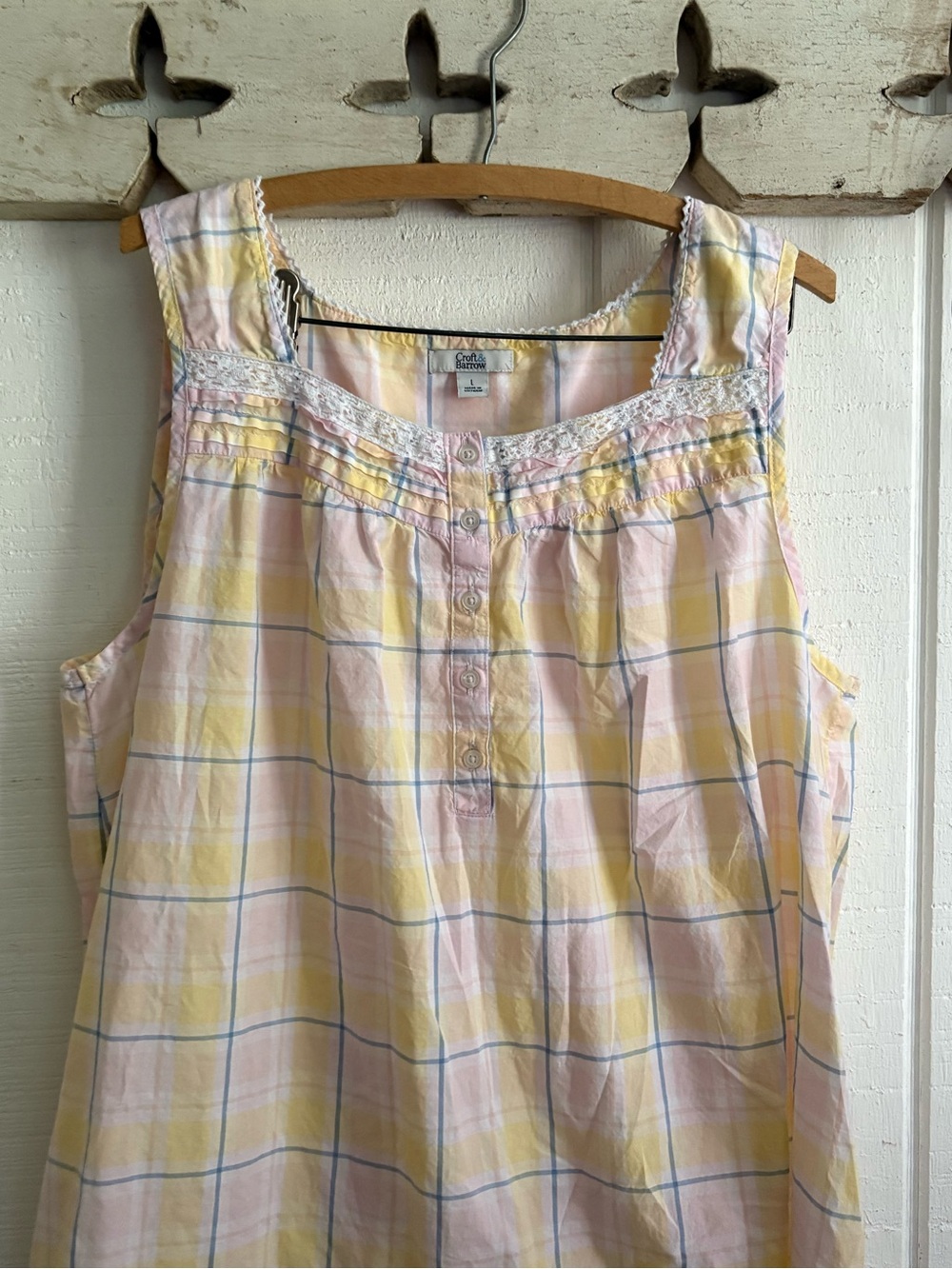 croft & barrow Pink and Yellow Plaid Sleeveless nightgown - Picture 2 of 10